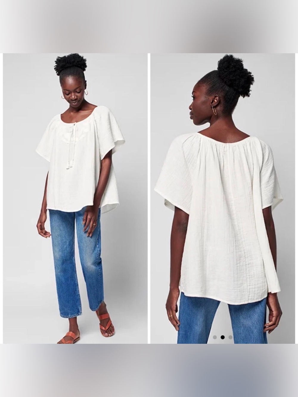 Faherty Florence Embroidered Organic Cotton Trapeze Top In White